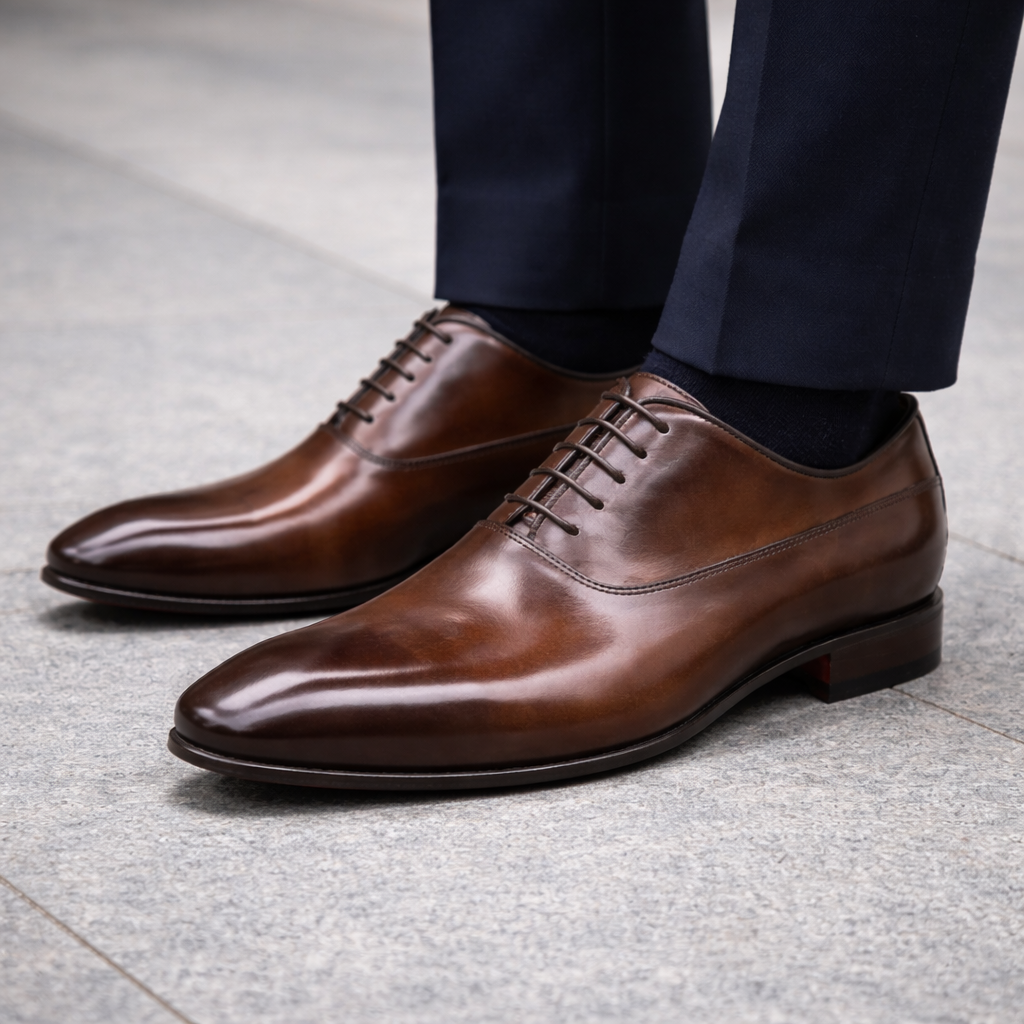 Francesina Oxford uomo in vitello crust pieno fiore pitturato a mano. Scarpa elegante Made in Italy con suola in cuoio e antiscivolo.